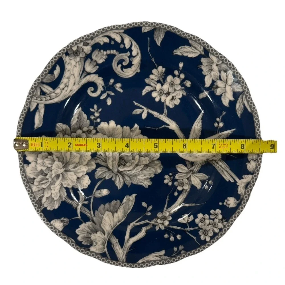 Adelaide Dark Blue‎ Salad Plates 222 Fifth Set Of 4. Bird And Flowers. New.